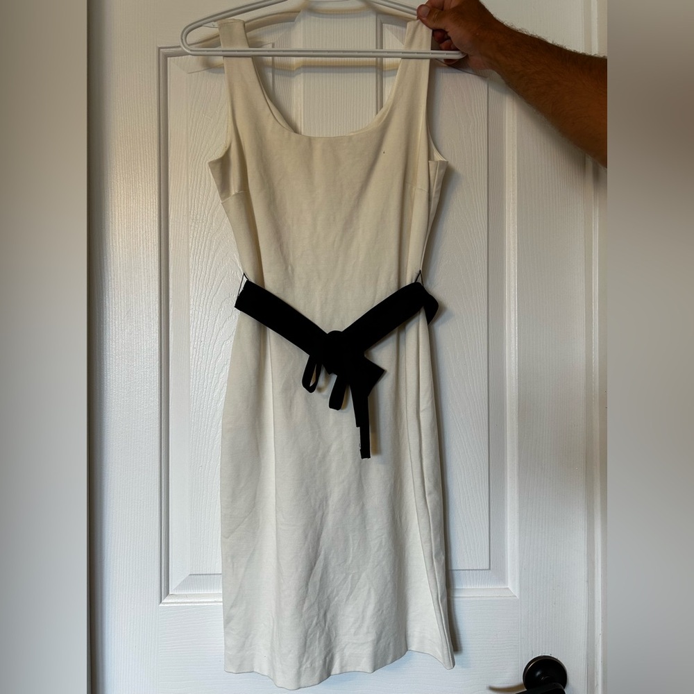 Le Chateau Cream Midi Dress with Black Tie